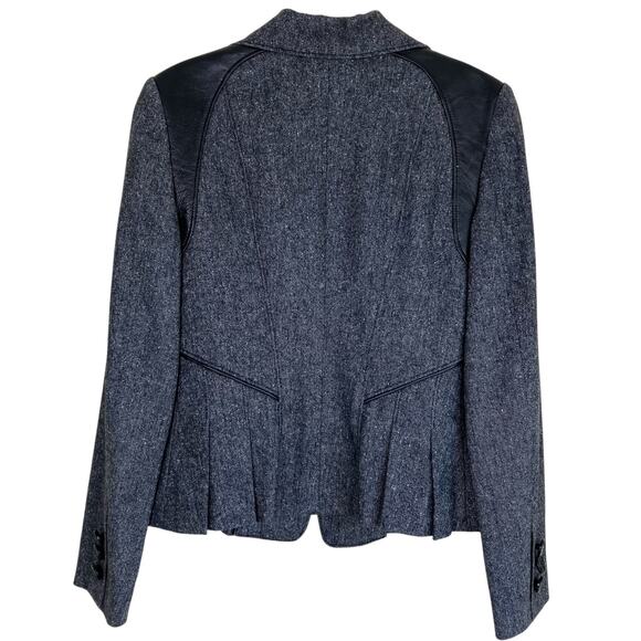 Bebe Sz XS Y2K Wool Silk Blend Tweed Blazer Fitted Feminine Leather Panels Sexy - Picture 7 of 16